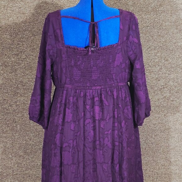 Torrid Mini Clip Floral Square Neck Tiered Pockets Dress Sz 1 Plum Pre-Owned - Picture 4 of 7